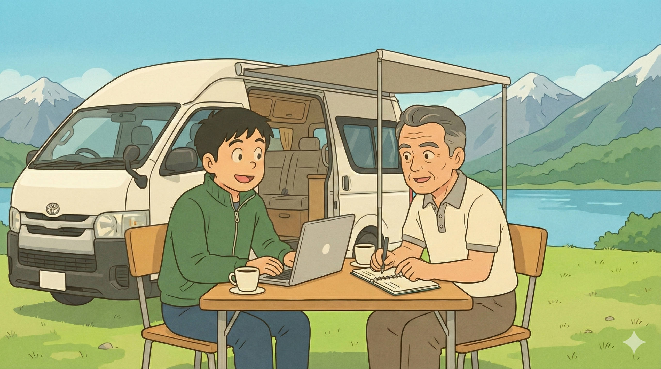 キャンピングカーでの学習風景